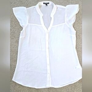 Express White Flutter Sleeve Button Down Blouse Size Medium